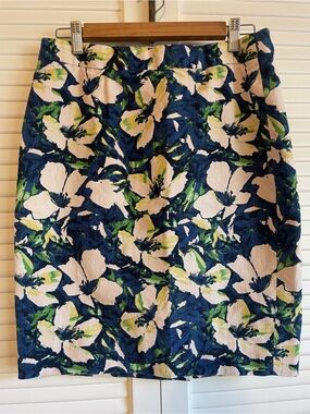 J. Crew Bright Floral Hibiscus Cotton Pencil Skirt